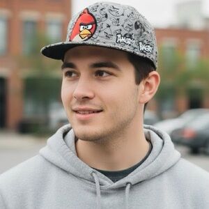 Angry Birds Bal Cap Hat Red J. Bird Adjustable Snap Back OSFM Breathable